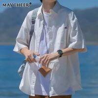 MAYCHEER เสื้อเชิ้ตผู้ชายเทรนด์วัยรุ่นเข้ากับทุกชุดของผู้ชายแขนสั้นที่เรียบง่ายเสื้อเชิ้ตผู้ชายอารมณ์มาตรฐาน