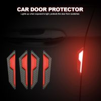 4PCS Car Door Anti-Collision Strip Body Stickers Reflective Warning Stickers Decorative Scratch-Resistant Modified Universal Car Door Protection
