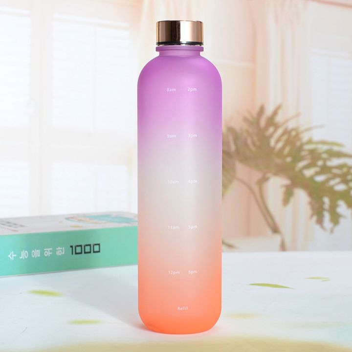 1l-gradient-color-water-bottle-with-time-stamp-scale-for-sports-portable-frosted-water-bottle-stainless-steel-cover-space-cup