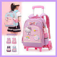 Sanrio Trolley Schoolbag For Kids Hello Anime Girls New Large Capacity Bag Waterproof Bags Rolling Backpack With Wheels