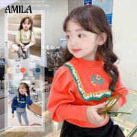 AMILA เสื้อเบบี้บอททอม เสื้อคอเต่าครึ่งแขนสำหรับเด็กผู้หญิงเสื้อแขนยาวเรียบง่ายและน่ารักสำหรับเด็ก