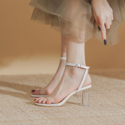 Giày sandal nữ DILY quai mảnh gót trụ tròn trong suốt mũi tròn cao 7.5cm
