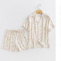 COD SDFGDERGRER High-end satin pajamas small willow leaf printed short sleeve shorts casual homewear set