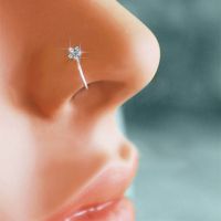 Unisex Plum Flower Rhinestone Nose Stud Hoop Sparkly Nose Ring Body Piercing