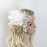 เครื่องประดับผมสีดำ Rhinestone ลูกปัดเลื่อมผมวง1920S วินเทจ Gatsby พรรค Headpiece ผู้หญิง P Izpper คาดผมขนนก