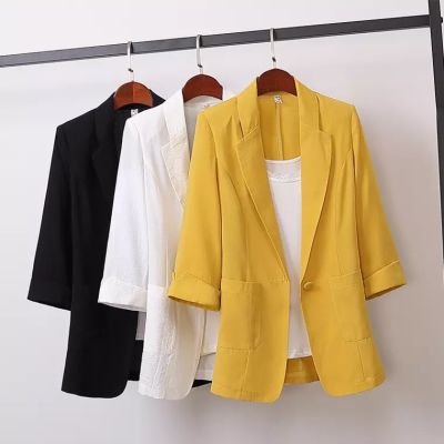 [พร้อมส่ง] 1129พร้อมส่ง--เสื้อสูท ผ้ายืด เหมาะกับคนทำงานหรือใส่เที่ยว เสื้อสวยงาม สี ดำ ขาว เหลืองสามสี