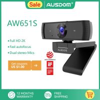 AUSDOM AW651S 2K Stream Webcam with Microphone Web Camera with Privacy Cover Autofocus PC Camera for Switch/Laptop