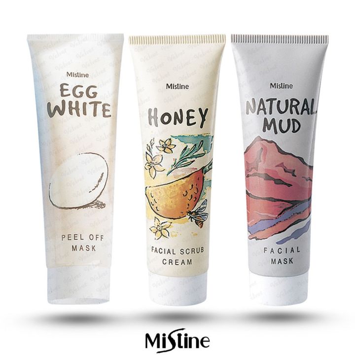 mistine-egg-white-peel-off-mask-natural-mud-facial-mask-honey-facial-scrub-cream-มาส์กหน้า
