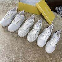 2023 new KM Three Colors Classic Logo Print Soft Calf Leather Comfortable Lace-Up Platform Sneakers