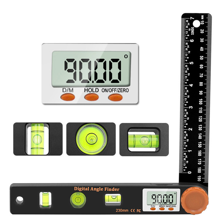 4 in1 Orange LCD Angle Ruler Universal Spirit Level Woodworking Measuring Tool 