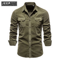 JEEP SPIRIT  1941 ESTD เสื้อเชิ้ตผู้ชายประจำฤดูใบไม้ร่วง,เสื้อเชิ้ตลำลองผ้าฝ้าย2022กระดุมแถวเดียวแบบใหม่เสื้อแฟชั่นผ้าลูกฟูกสีพื้นเสื้อทรงสล