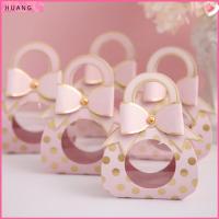 HUANG 10PCS โบว์สำหรับผูก กล่องของชำร่วยงานแต่งงาน ลายจุดกลม พร้อมที่จับ กล่องบรรจุภัณฑ์ของขวัญ สร้างสรรค์และสร้างสรรค์ ของตกแต่งงานปาร์ตี้ กล่องขนมช็อกโกแลต อุปกรณ์งานเลี้ยงวันเกิดงานแต่งงาน