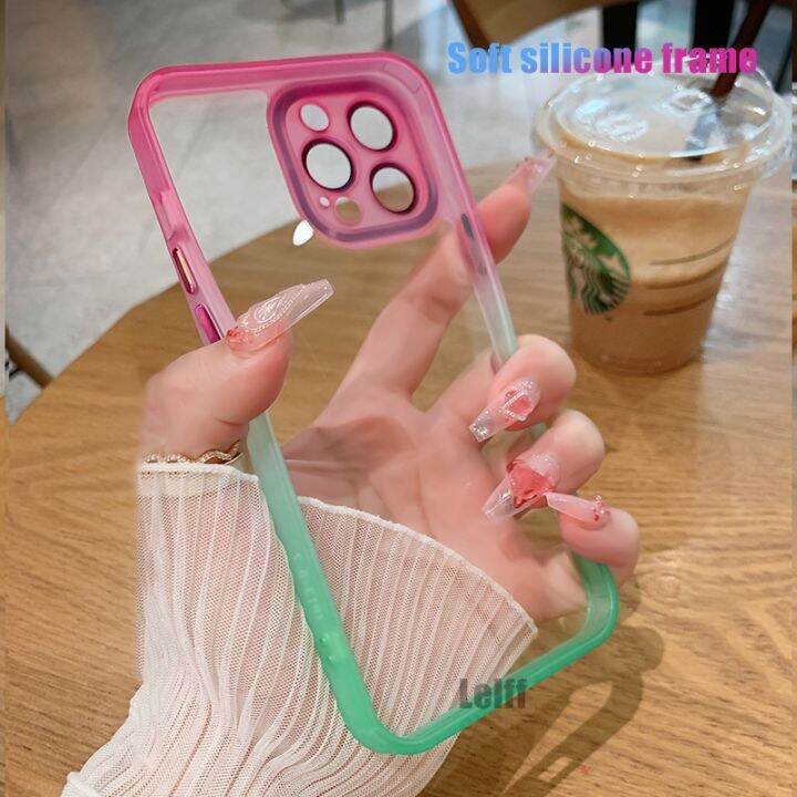 เคสโทรศัพท์มือถือแบบแข็ง-ใส-กันกระแทก-กันรอยเลนส์กล้อง-ไล่โทนสี-หลากสี-สําหรับ-iphone-13-12-11-pro-max