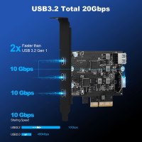 ความเร็วสูง20Gbps PCIE X4ถึง3 USB 3.2 TYPE-C พร้อม USB2.0ภายใน TYPE-E การ์ดเอ็กซ์แพนชัน