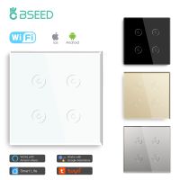 ◕ BSEED 4 Gang Wifi Light Switch EU Standard Smart Switch Wireless Wifi Switch White Black Golden Colors Work With Tuya