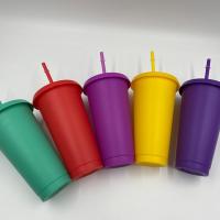 Practical Christmas Straw Cup Festive Reusable Drinking Tumbler BPA Free PP Solid Color Drinking Tumbler with Lid for Home