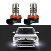 หมอกโคมไฟหลอดไฟ LED 2ชิ้นสำหรับ Mitsubishi Outlander 2006-2015 2016 2017 2018 2019 2020 2021สีขาวด้านหน้าไฟตัดหมอกสีขาว