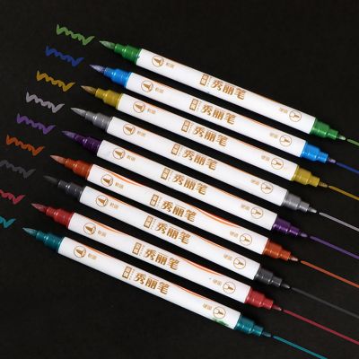 10 Colors Fine Point Brush Metallic Marker Pens Double Tip Markers for Black Paper Calligraphy Art Pen Painting Drawing