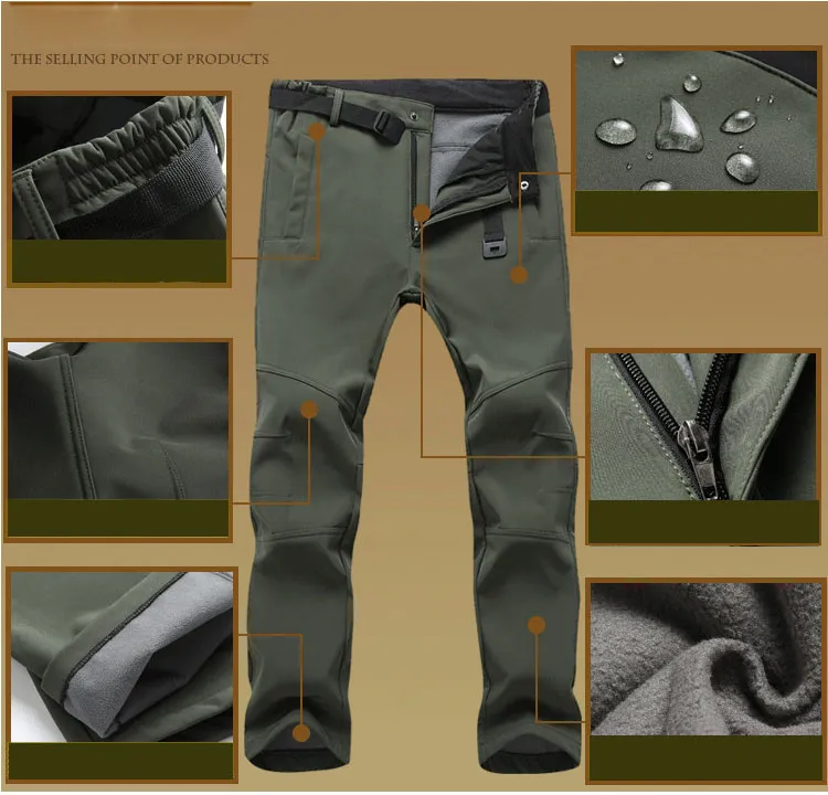 Winter Thick Fleece Warm Stretch Causal Pants Men Military Softshell  Waterproof Thermal Warm Cargo Pants Tactical