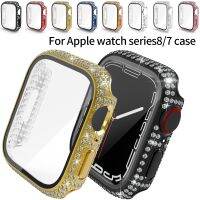 Diamond Tempered Glass Film Case for Apple Watch 8/7 41mm 45mm Bling Woman Protective Bumper Smart iWatch Bracelet Accessories