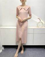 ◎☊ Aiden001 Average Size (45-70Kg) Loose High Elasticity Non-Ironing Dress Female Doll Collar Summer Mid-Length Slit Age-Reducing Pleated L23011