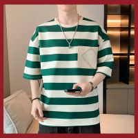 Short sleeve T-shirt male half sleeve 2023 summer leisure stripe round collar loose teenagers popular logo shirt joker clothes --ntx230801✆