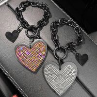 ‘；。【； Rhinestone Love Diamond-Encrusted Car Key Chain Pendant Microfiber Leather Keychain Bling Auto Styling Car Accessories For Woman