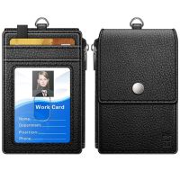 Badge Holder with Zipper, PU Leather ID Badge Card Holder Wallet with 5 Card Slots, With Neck Lanyard Strap