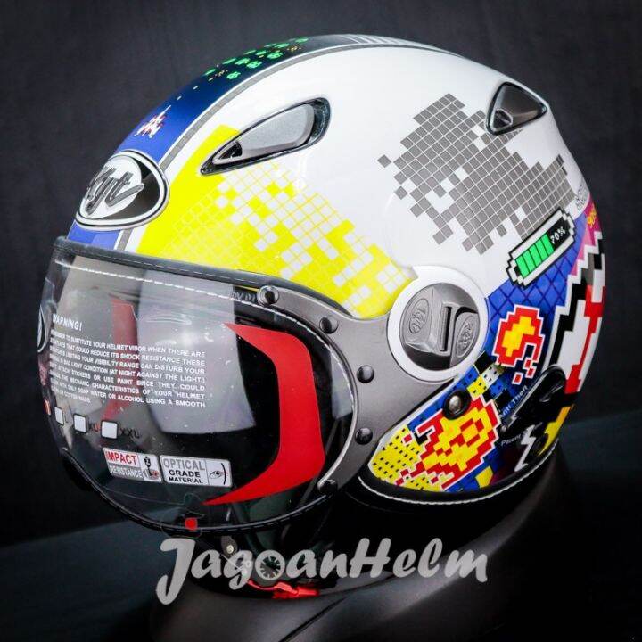 KYT HELM ELSICO 7 WHITE YELLOW RED SINGGLE VISOR RETRO Lazada