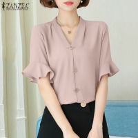 (จัดส่งฟรี)[ลดล้างสต็อก ใช้เงินน้อย] Fancystyle ZANZEA เสื้อผู้หญิงแขนสั้นคอวีเสื้อฤดูร้อนเสื้อยืดผู้หญิงเสื้อชีฟอง Tee #11