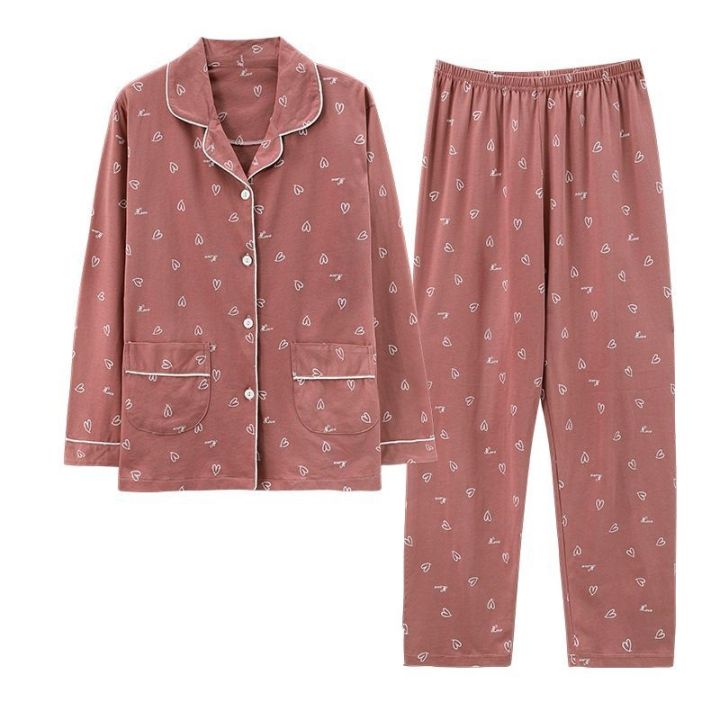 muji-high-quality-high-end-cotton-pajamas-womens-2023-new-spring-and-autumn-long-sleeved-cardigan-middle-aged-mothers-can-wear-home-clothes-set