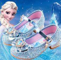 HOT★Disney S ใหม่สาวการ์ตูนรองเท้าเด็กรองเท้าส้นสูงรองเท้า Elsa Princess การ์ตูน Bowknot รองเท้าหนัง