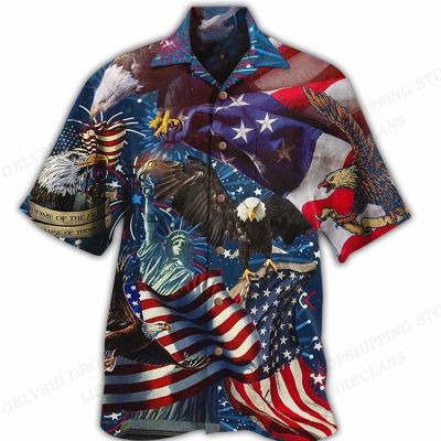 เสื้อพิมพ์ลาย3d สำหรับธงชาติอเมริกา,เสื้อเบลาส์พิมพ์ลายเสื้อฮาวายวันฉลองอิสรภาพเสื้อคอปก