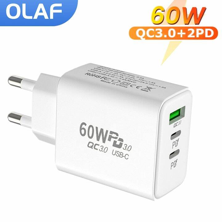 ที่ชาร์จ-usb-type-c-60w-ชาร์จเร็ว3-0โทรศัพท์มือถือ3พอร์ตอะแดปเตอร์ชาร์จในรถยนต์-pd-เร็วติดผนังสำหรับ-f3-14-13-poco