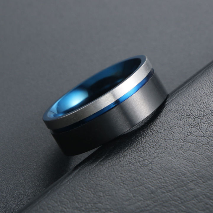 sa1069แหวนดีไซน์สวยแฟชั่นของผู้ชายแหวนสองเหล็กไทเทเนียมสีที่เรียบง่าย