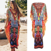 New Bohemia Quick-drying Summer Clothes for Women Beach Cover Up Outfits Tunics Dress Bathing Suit Bohemian Holiday Loose Beach Dress Long Skirt Sunscreen Clothing