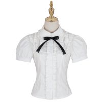 [COD] summer sweet lady short-sleeved white inner daily ribbon bow lace