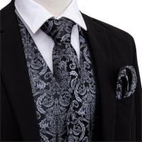 2021NEW Designer Mens Classic Black Paisley Jacquard Folral Silk Waistcoat Vests Handkerchief Tie Vest Suit Pocket Square Set