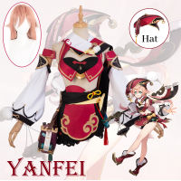 Genshin Impact Yanfei Cosplay Costume Uniform Wig Anime Halloween High-quality Costumes for Women Game