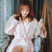 Casual Peignoir Femme เสื้อคลุมอาบน้ำผู้หญิงฤดูใบไม้ผลิฤดูใบไม้ร่วงใหม่หลวมวาฟเฟิล Morning Robe Night สวม Nightgowns หญิง Kimono