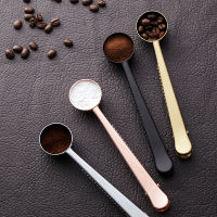 Two-in-one Stainless Steel Coffee Spoon Sealing Clip Kitchen Gold Accessories Recipient Cafe Expresso Cucharilla Decoration