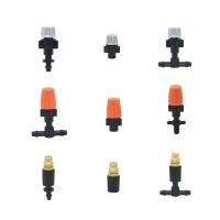 100pc 1/4 Gardening Mist Sprinkler Nozzle Gray Orange Water Sprayer Irrigation Fog Sprinkler With Barbed Tee Threaded Connector