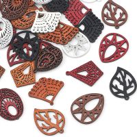 10Pcs Vintage Mixed Colors Laser Cut Geometric Wood Charm Pendants for Earring Necklace Making DIY Jewelry Craft Accessories