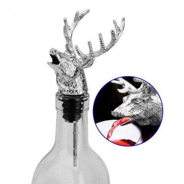 Zinc Alloy Wine Pourer and Bottle Stopper Deer Stag Head Shape Red ...