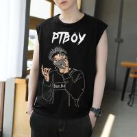 เสื้อยืดคอกลมแขนกุดOver sizeลายPD BOY ตัวใหญ่มากใส่เย็นสบาย สไตล์สตรีท แฟชั่นฤดูร้อน Street Sleeveless Oversized