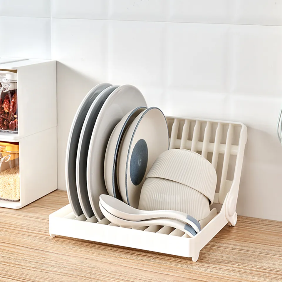 Kitchen Foldable Dish Plate Drying Rack Organizer Drainer Plastic