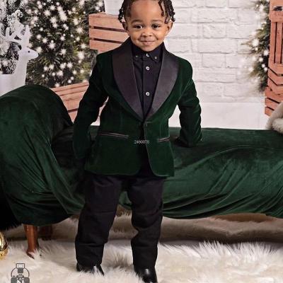 Kids 1 Year Birthday Dress Baby Boys Green Velvet Blazer Jacket Pants Photograph Suit Children Wedding Performance Party Wear