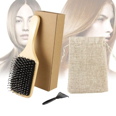 Bristle Hair Brushes for Women Men Kid Bamboo Paddle Hairbrush for Wet Dry Hair Smoothing Massaging Detangling Comb