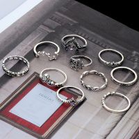 10pcsSet Women Bohemian Vintage Silver Stack Rings Above Knuckle Blue Rings Set