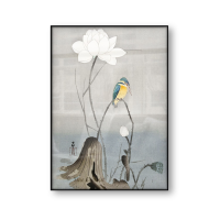 Vintage ญี่ปุ่น Art โปสเตอร์ Kingfisher Lotus Flower Ohara Koson Bird สัตว์ผ้าใบพิมพ์เอเชียภาพวาด Wall Art สำหรับตกแต่งบ้าน1007